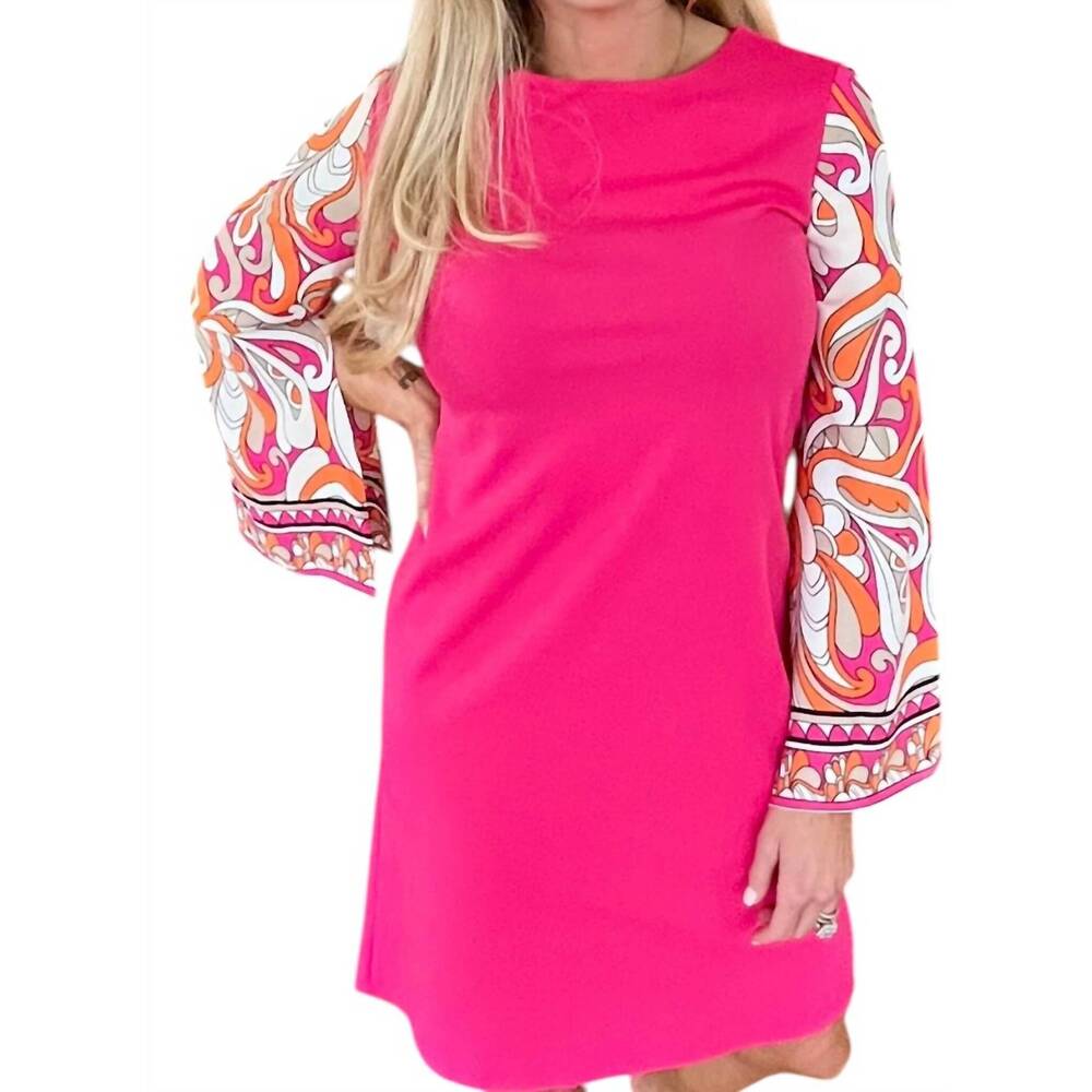 NEW SCAPA print bell sleeve dress in pink
